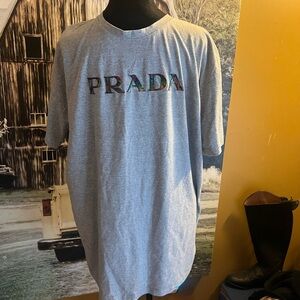 Prada Gray Short Sleeve Tee with Bold Branding